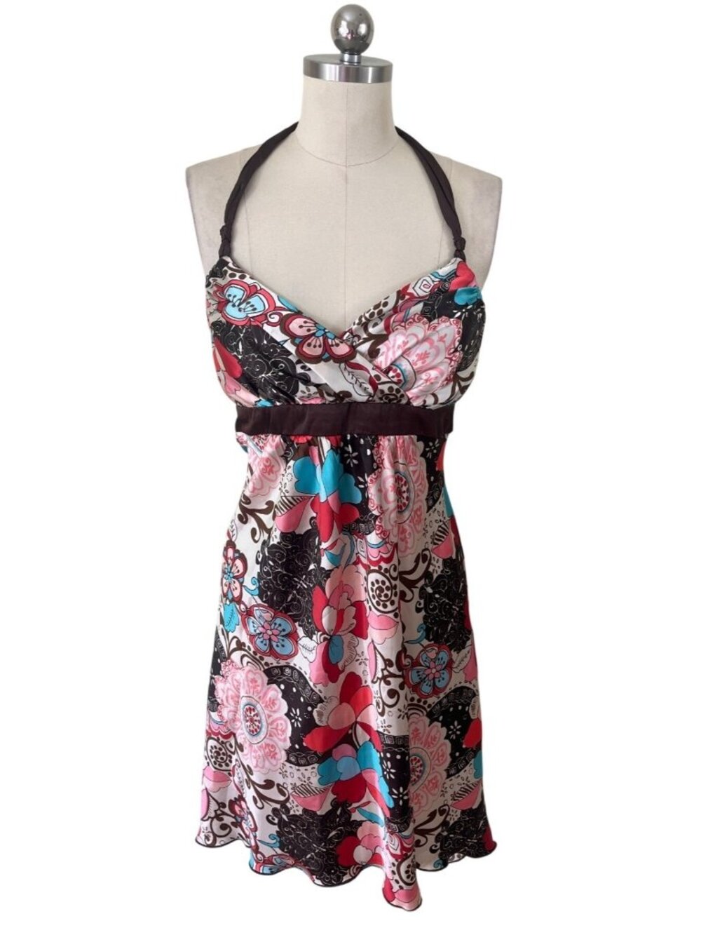 Iz California Y2K McBling Whimsigoth Halter Dress JR 11 Floral Indie Sleaze Boho